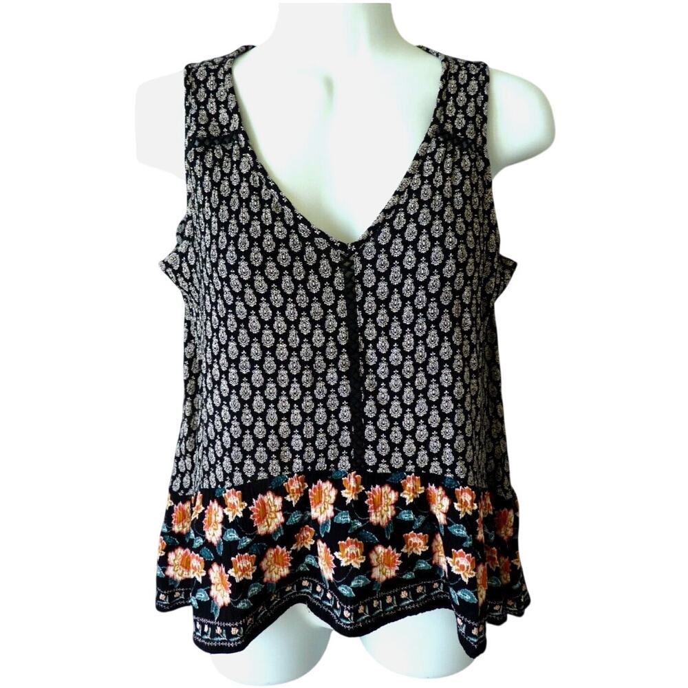 Patrons of Peace Sleeveless Embroidered High Low Peplum Hem Medium